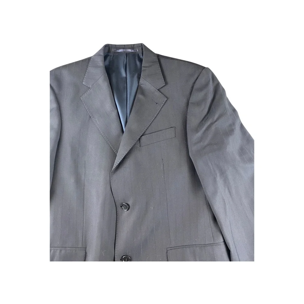 Tandor Mens Wear Wool Pinstripe Suit Jacket Blazer Black‎ Size 50 EU 40 US